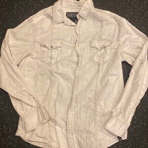 Vintage Y2K Surplus Men’s XL Lightweight Cotton Pearlsnap White Button Up
